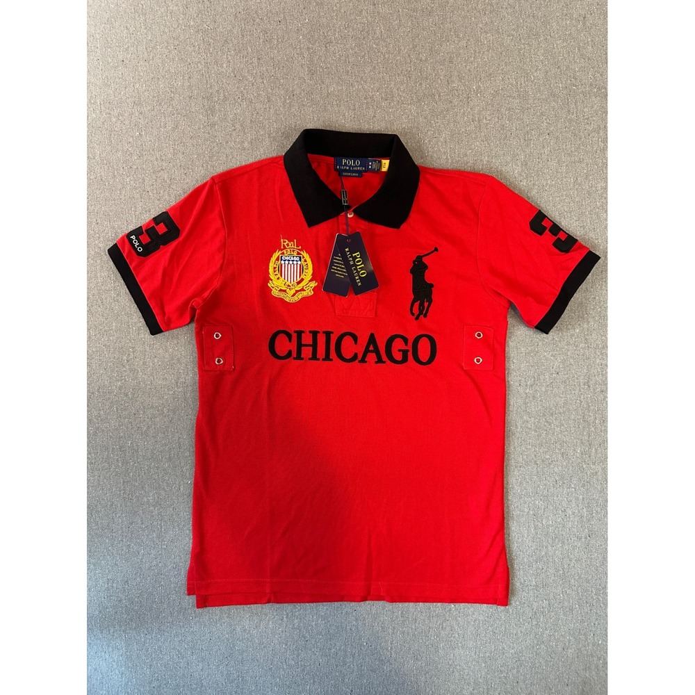 Polo Ralph Lauren Chicago Big Pony Custom Slim Fit Mesh Polo Shirt Red Mens M
